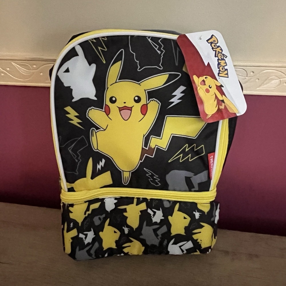 Pokemon Pikachu Lightning Bolt Thermos Brand Insulated Lunch Bag Tote NWT